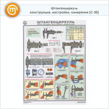 Плакат «Штангенциркуль - конструкция, настройка, измерения» (С-30, 1 лист, А2)